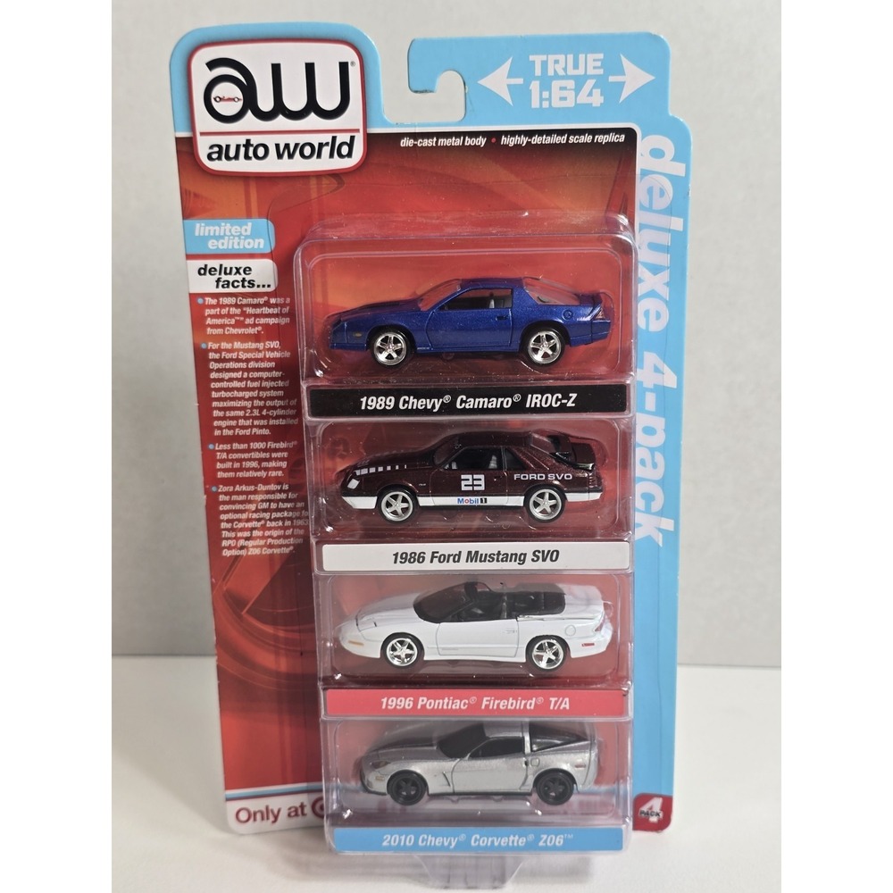 1:64 Cars AUTO WORLD Deluxe 4-pack Camaro Firebird Mustang Corvette‎